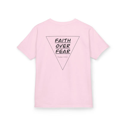 Kids T‑Shirt — "Faith Over Fear" Triangle Christian Tee