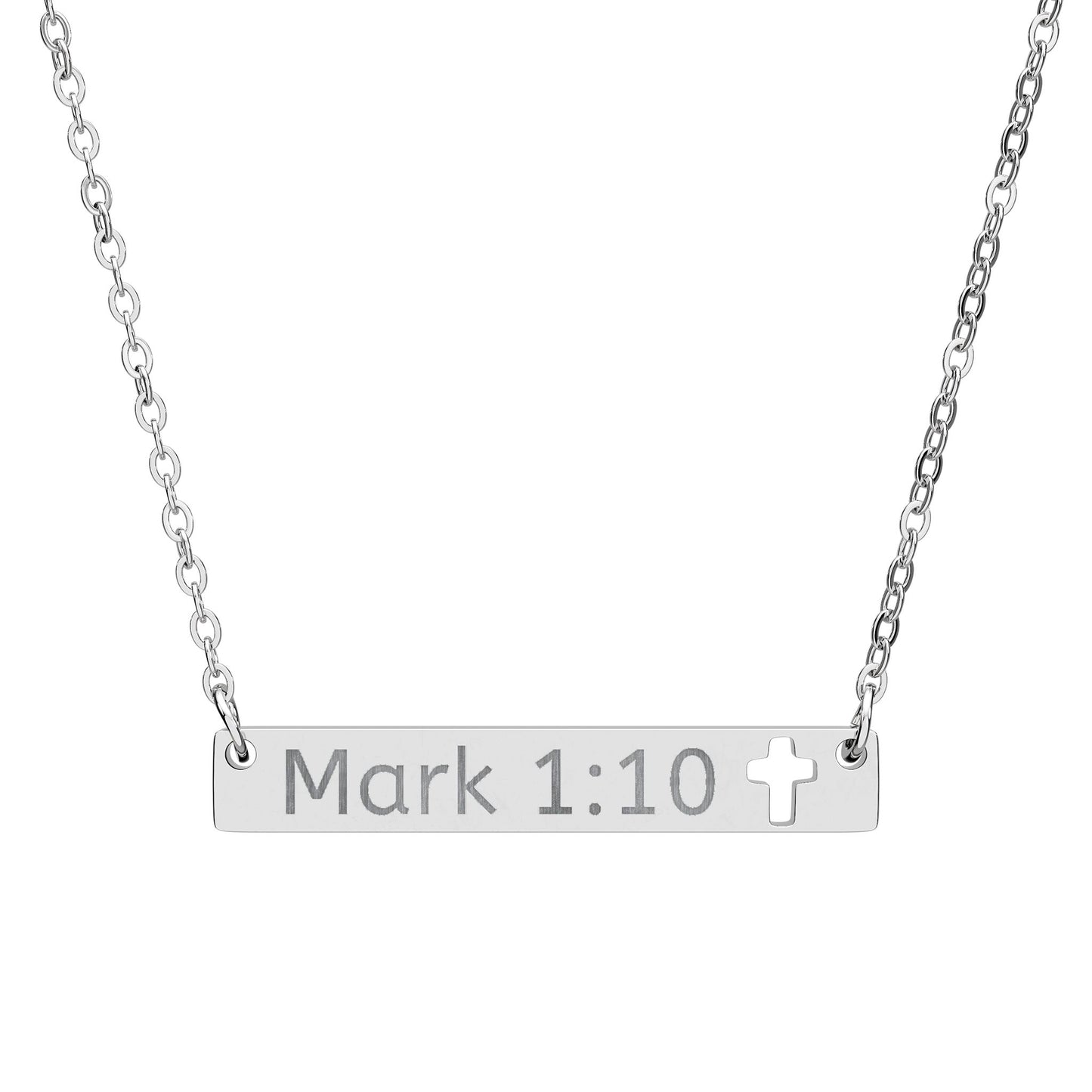 Engraved Cutout Cross Bar Necklace — Personalized Scripture Pendant (e.g., "Mark 1:10")