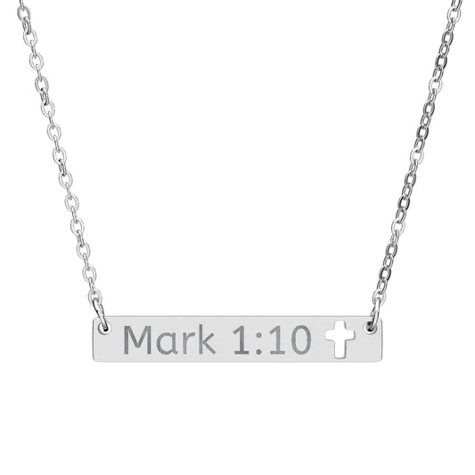 Engraved Cutout Cross Bar Necklace — Personalized Scripture Pendant (e.g., "Mark 1:10")