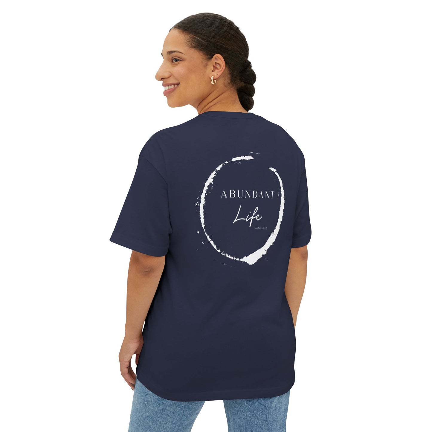Abundant Life Scripture Oversized Boxy Tee — Christian Faith Inspirational Shirt