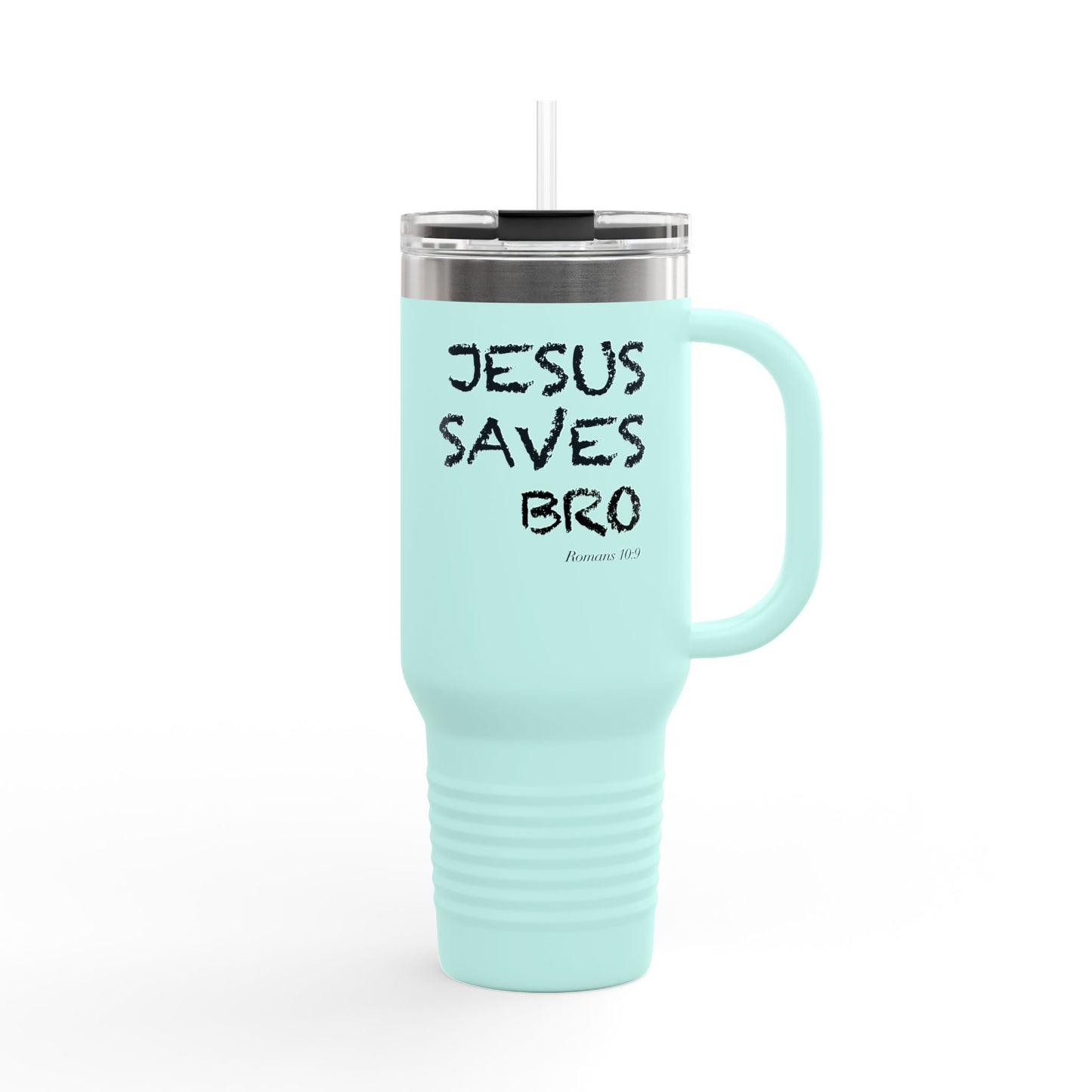 40oz Insulated Travel Mug - "Jesus Saves Bro" Faith Stainless Tumbler