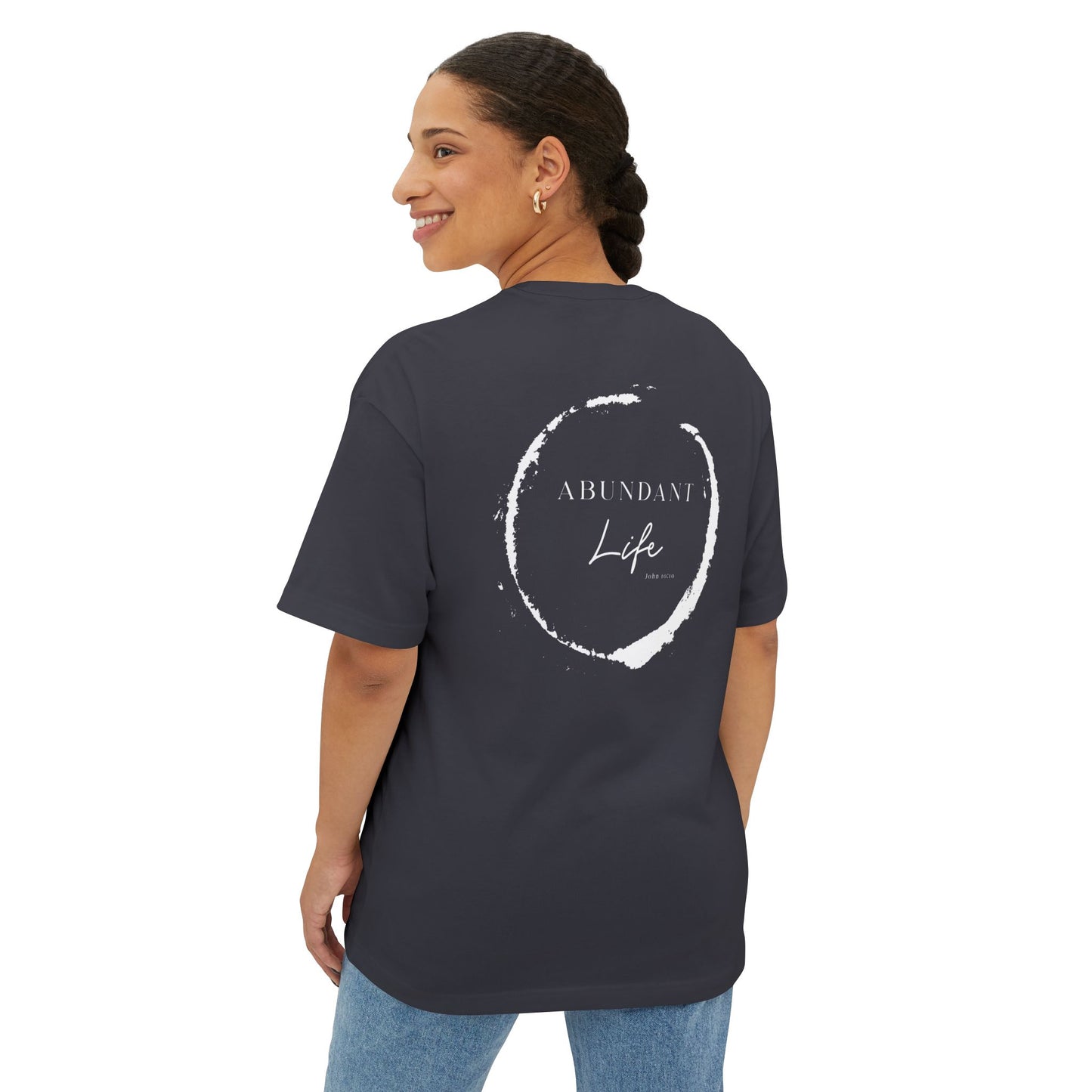 Abundant Life Scripture Oversized Boxy Tee — Christian Faith Inspirational Shirt