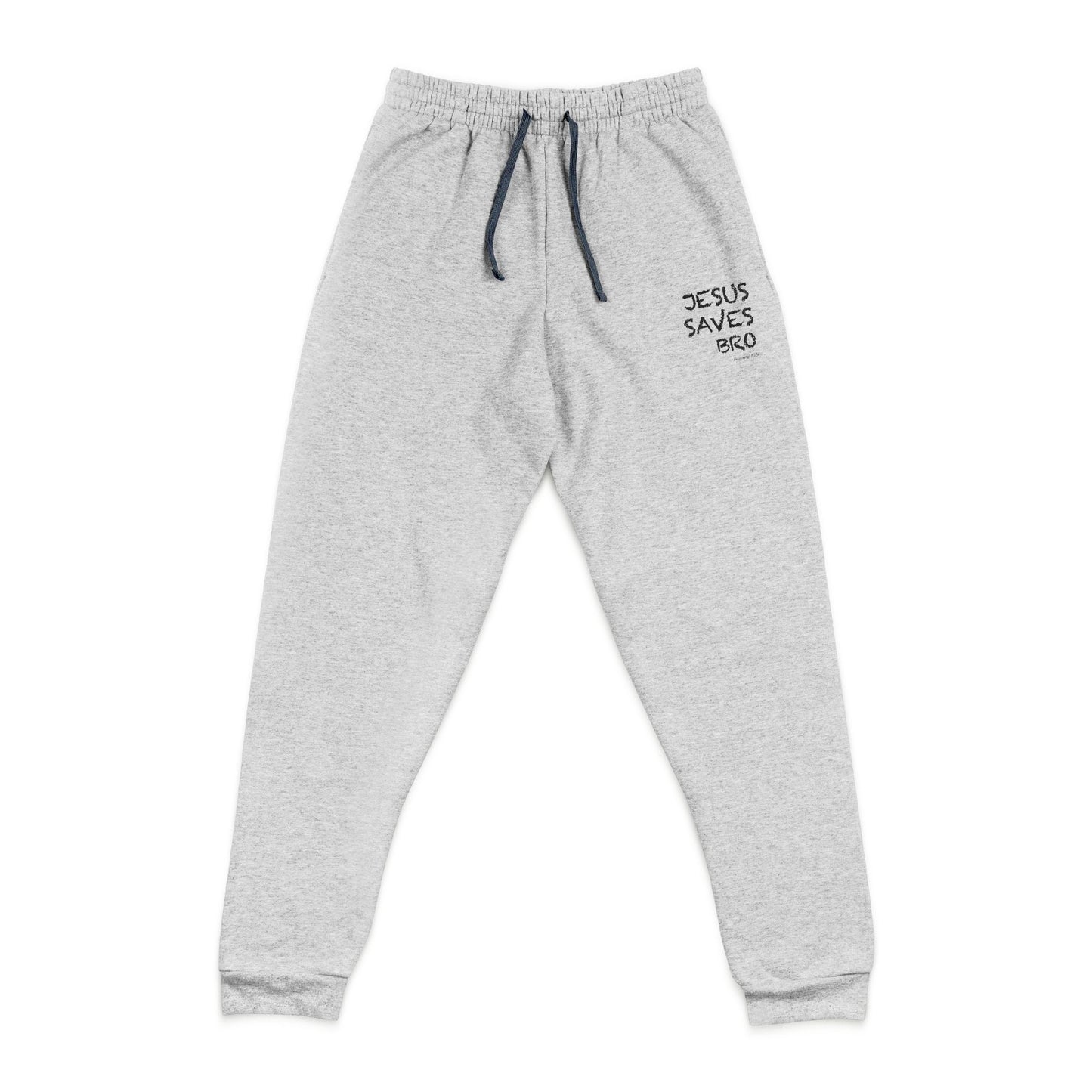 Embroidered 'Jesus Saves' Grey Joggers — Christian Casual Sweatpants