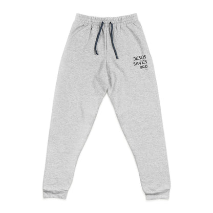 Embroidered 'Jesus Saves' Grey Joggers — Christian Casual Sweatpants