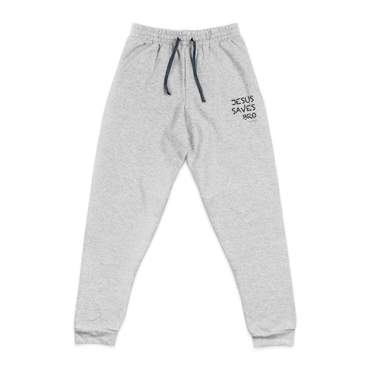 Embroidered 'Jesus Saves' Grey Joggers — Christian Casual Sweatpants