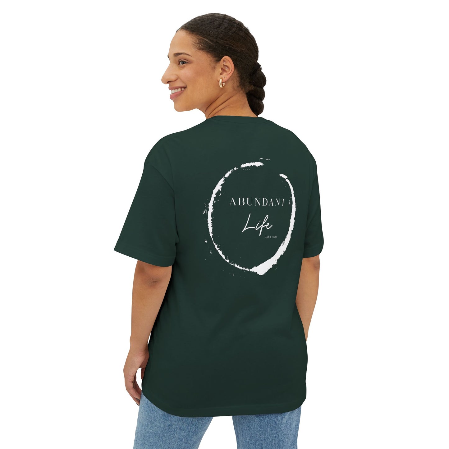 Abundant Life Scripture Oversized Boxy Tee — Christian Faith Inspirational Shirt